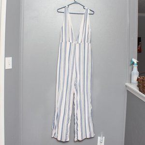 Super down revolve striped deep v neck jumpsuit